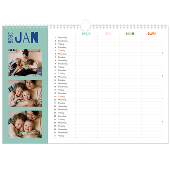 Fotokalender A3 — Vrolijk & kleurrijk - gezinsplanner 4 personen