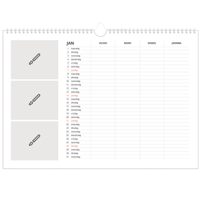 A3 Familieplanners — Ontwerp je eigen product - 4-persoons gezin [Januari]