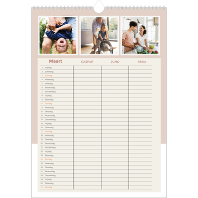 A3 Familieplanners — Aardse tonen - gezinsplanner 3 personen [Maart]
