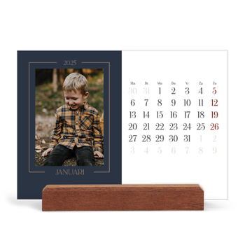 Bureaukalender met houten standaard — Pruisisch blauw