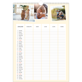 Fotokalender A3 — Modern - gezinsplanner 5 personen