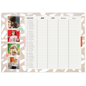 Fotokalender A3 — Rustiek - gezinsplanner 4 personen