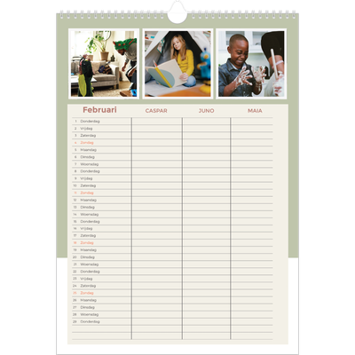 A3 Familieplanners — Aardse tonen - gezinsplanner 3 personen [Februari]