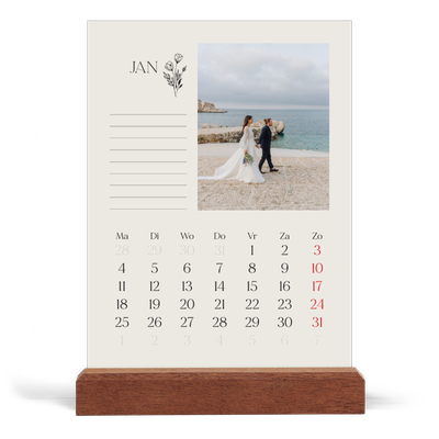 Bureaukalender met houten standaard  — Initialen in bloei [Januari]