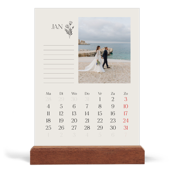 Bureaukalender met houten standaard — Initialen in bloei