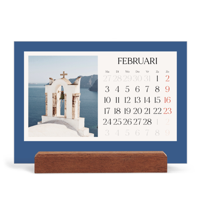 Bureaukalender met houten standaard  — Klassieke kleuren [Februari]