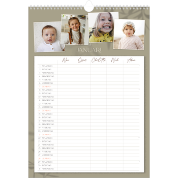 Fotokalender A3 — Warme aardetinten - gezinsplanner 5 personen