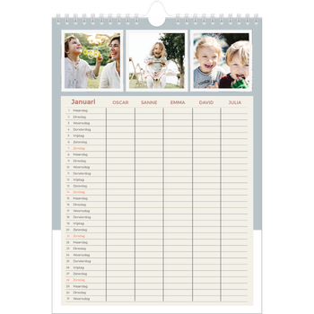 Fotokalender A4 — Aardse tonen - gezinsplanner 5 personen