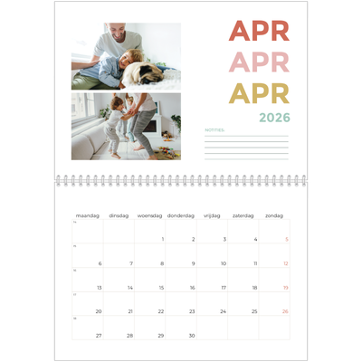 Fotokalender A4 Dubbel (30 x 40 cm) — Bont gekleurd [April]