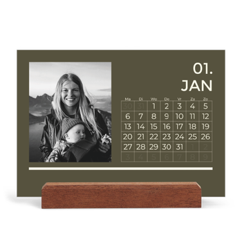 Bureaukalender met houten standaard — Modern en gedurft