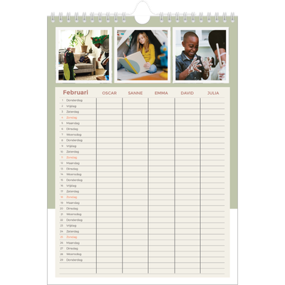 A4 Familieplanners — Aardse tonen - gezinsplanner 5 personen [Februari]