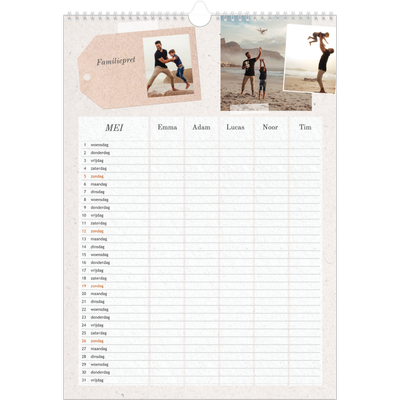 A3 Familieplanners — Natuurlijke handcraft - gezinsplanner 5 personen [omslag]