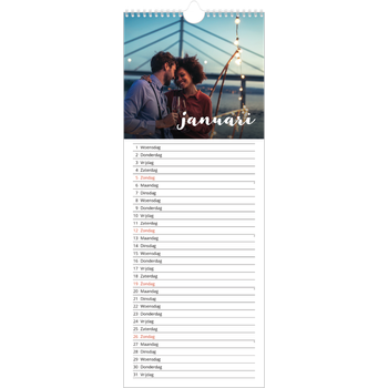 Smalle kalender (15 x 40 cm) — Schuingedrukte letters