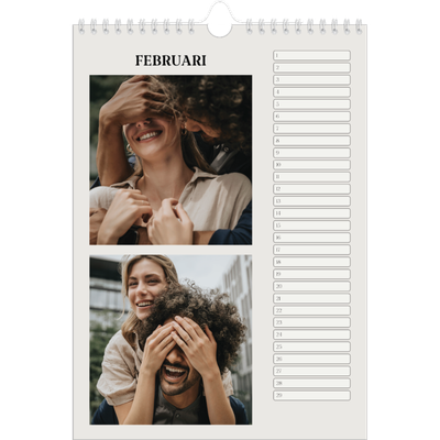 Verjaardagskalenders A4 — Simpel ivoor [Februari]