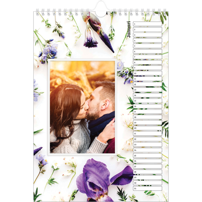 Verjaardagskalenders A4 — Kleurrijke bloemenachtergrond [Februari]
