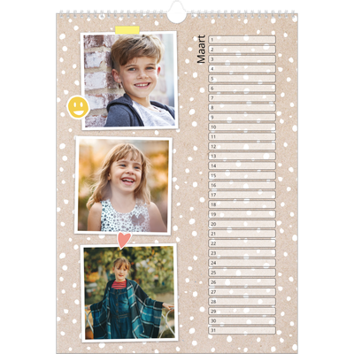 Verjaardagskalenders A3 — Rustiek [Maart]