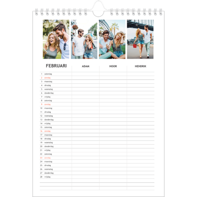 A4 Familieplanners — Simplistisch - gezinsplanner 3 personen [Februari]