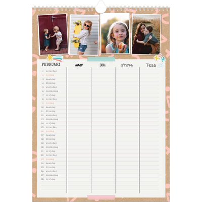A3 Familieplanners — Rustiek - gezinsplanner 4 personen [Februari]
