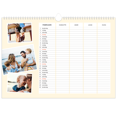 A3 Familieplanners — Modern - gezinsplanner 4 personen [Februari]