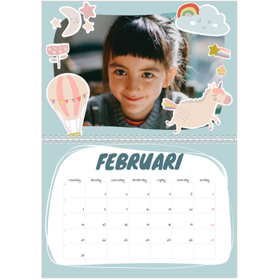 Fotokalender A4 Dubbel (30 x 40 cm) — Regenboog eenhoorn [Februari]