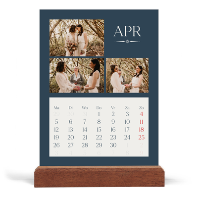 Bureaukalender met houten standaard  — Leisteen & schreef [April]