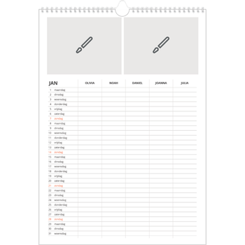 Fotokalender A3 — Ontwerp je eigen product - 5-persoons gezin