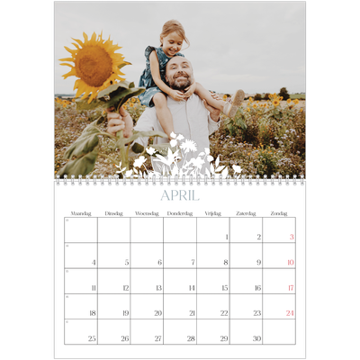 Fotokalender A4 Dubbel (30 x 40 cm) — Bloemen motief [April]