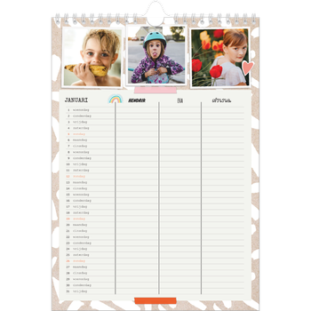 Fotokalender A4 — Rustiek - gezinsplanner 3 personen