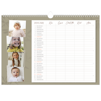 Fotokalender A3 — Warme aardetinten - gezinsplanner 5 personen