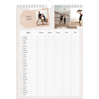A4 Familieplanners — Natuurlijke handcraft - gezinsplanner 5 personen [omslag]