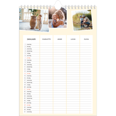 A4 Familieplanners — Modern - gezinsplanner 4 personen [Januari]