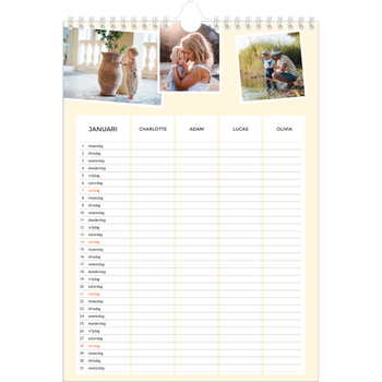 Fotokalender A4 — Modern - gezinsplanner 4 personen