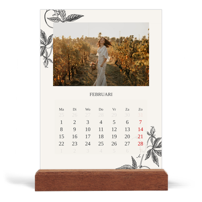 Bureaukalender met houten standaard  — Inkt & klimop [Februari]