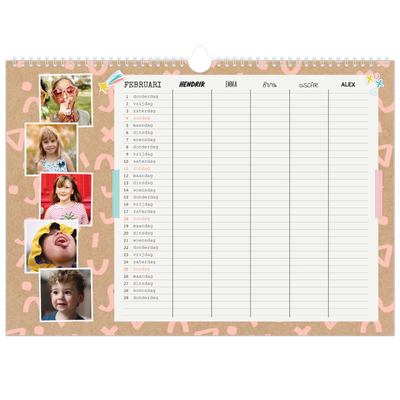 A3 Familieplanners — Rustiek - gezinsplanner 5 personen [Februari]