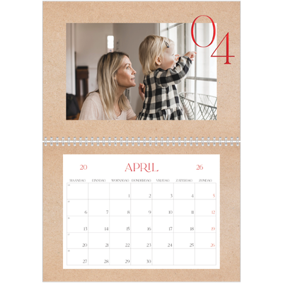 Fotokalender A4 Dubbel (30 x 40 cm) — Rode stippen [April]
