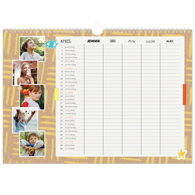 A3 Familieplanners — Rustiek - gezinsplanner 5 personen [April]