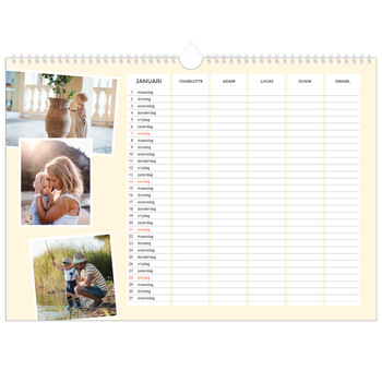 Fotokalender A3 — Modern - gezinsplanner 5 personen