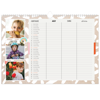 Fotokalender A3 — Rustiek - gezinsplanner 3 personen