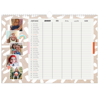 Fotokalender A3 — Rustiek - gezinsplanner 5 personen