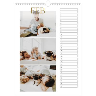 Verjaardagskalenders A3 — Gouden tekst groot [Februari]