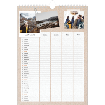 Fotokalender A4 — Natuurlijke handcraft - gezinsplanner 4 personen