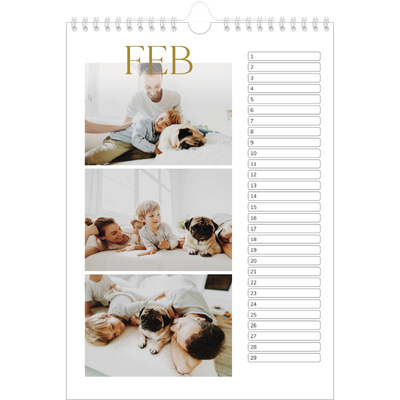 Verjaardagskalenders A4 — Gouden tekst groot [Februari]