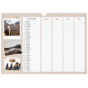 Fotokalender A3 — Natuurlijke handcraft - gezinsplanner 4 personen