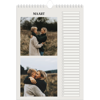 Verjaardagskalenders A4 — Simpel ivoor [Maart]