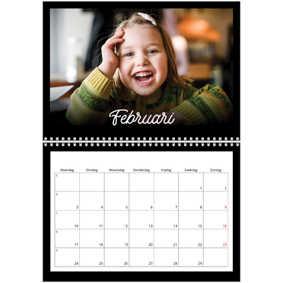Fotokalender A4 Dubbel (30 x 40 cm) — Zwart [Februari]