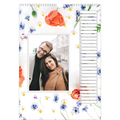Verjaardagskalenders A3 — Kleurrijke bloemenachtergrond [Februari]