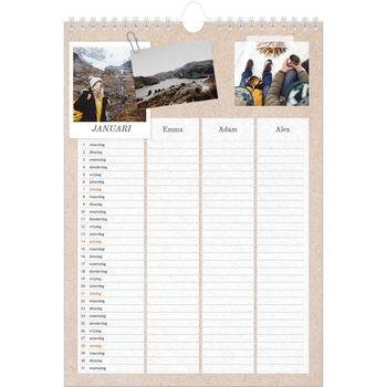 Fotokalender A3 — Natuurlijke handcraft - gezinsplanner 3 personen