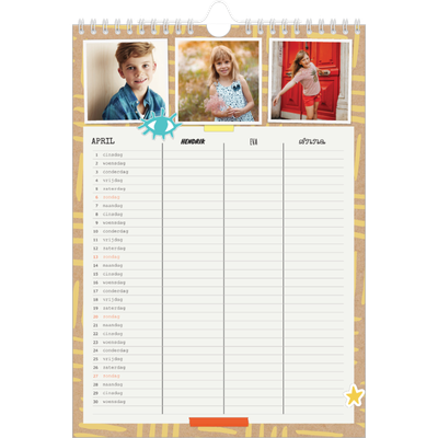 A4 Familieplanners — Rustiek - gezinsplanner 3 personen [April]