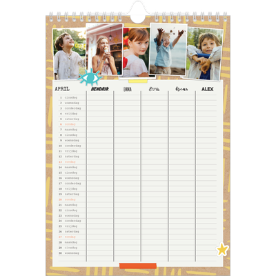 A4 Familieplanners — Rustiek - gezinsplanner 5 personen [April]